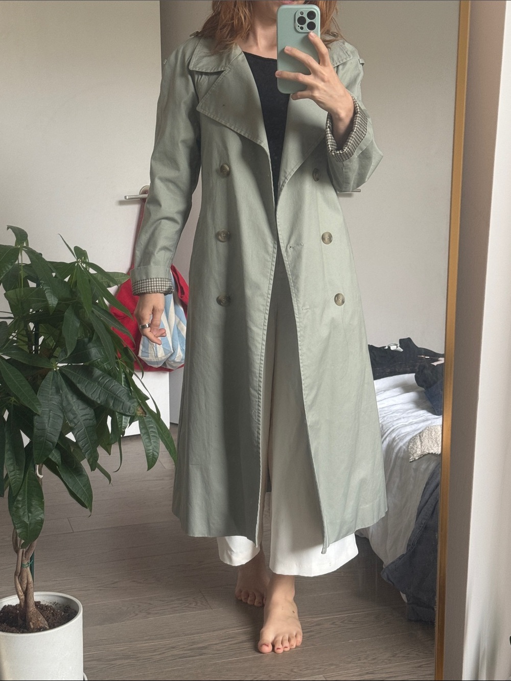 Women’s Light Sage Double-Breasted Trench Coat NEVER WORN